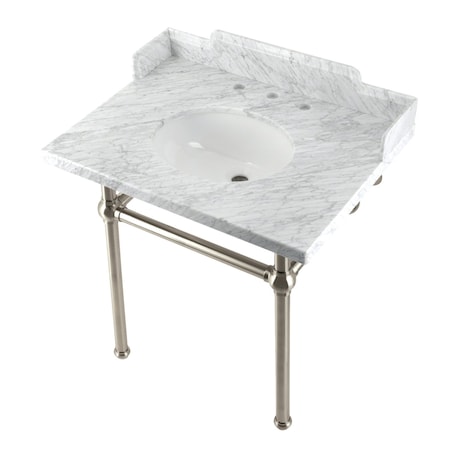 Kingston Brass 30 Carrara Marble Console Sink with Brass Legs, Marble WhiteBrushed Nickel LMS3030MB8